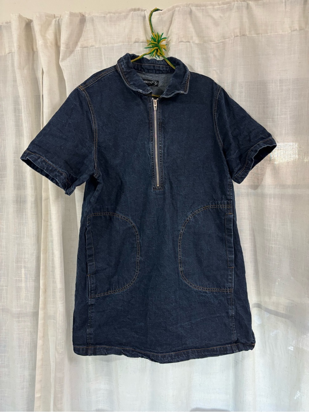 BlankNYC Dark Blue Denim Short Sleeve Dress with a Zipper